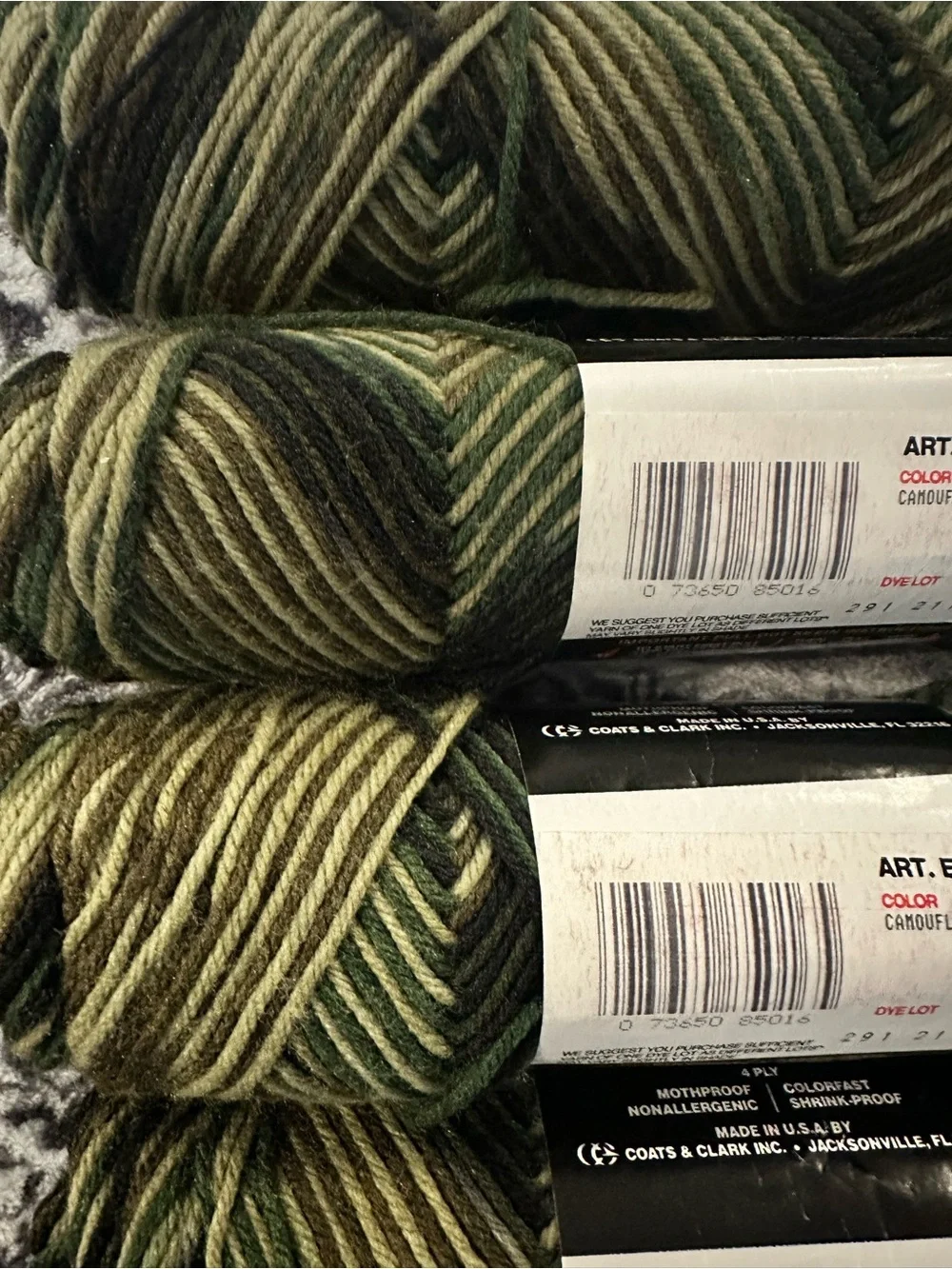 Red Heart Classic Vintage Yarn, 4 Skeins, 3 Same Dye Lot Camouflage Color